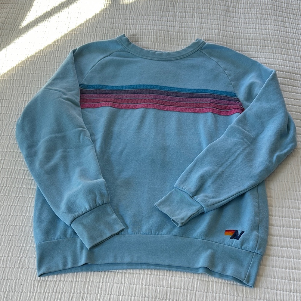 Aviator Nation Light Blue Five Stripe Sweatshirt, size small